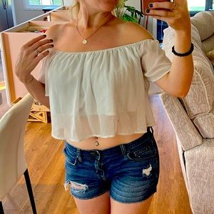 White Off The Shoulder Crop Top, Small